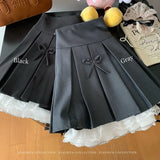 Purpdrank  Lace Patchwork Pleated Skirt for Women Korean Sweet Preppy Bow A-Line Skirts Y2K Fashion High Waist All-Match Dancing Skirts New