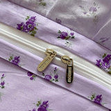 Purpdrank  Rustic Vintage French Rose Floral Ruffles 100% Cotton Bedding Set Duvet Cover Set Flat/Fitted Bed Sheet Pillowcases 4Pcs