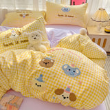 Purpdrank  Washed Cotton Towel Embroidered Bedding Set Soft Skin-friendly Duvet Cover Set Single Couple Quilt Cover Pillowcases Bed Linens