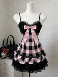 Purpdrank  Summer Japanese Kawaii Sweet Mini Dress Women Plaid Strapless Lace Trim Elegant Sexy Dress Female Korean Chic Popular Clothes