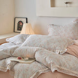 Purpdrank  Vintage French Country Rustic Style Floral Bedding Set 100% Cotton Double Layer Crinkle Yarn Duvet Cover Bed Sheet Pillowcases