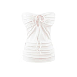 Purpdrank  6 colors Summer Sexy Bow Lacing up Drawstring Collar Strapless Camis Women Elastic Back Tank Top Camisoles Skinny Vest Tee Gray