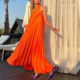Purpdrank  Women Sexy Off Shoulder Dress New Elegant Solid Swing Loose Party Dress Spring Female Halter Slim Banquet Long Dress