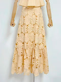 Purpdrank  Yellow Crochet Sexy Hollow Out Retro Lace Long Skirts for Women 2025 Summer Fashion High Waist Strechy Elegant Party Skirt Lady