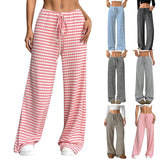 Purpdrank  Women's Fashion Casual Striped Elastic Waistband Drawstring Straight Leg Pants Classic Soft Daily Versatile Comfy Trousers