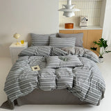 Purpdrank  Washed Cotton Color Woven Jacquard Bedding Set Duvet Cover Linen Fitted Sheet Pillowcases Home Textile