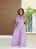 Purpdrank  Elegant Fashion Vacation Casual Outfits Women Two Piece Set Turn-down Collar Crop Top and Wide Leg Pants Matching Sets Birthday