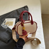 Purpdrank  New Design Commuter Versatile Women Mini Handbag New Autumn Deep Brown Yellow Stitching Decoration Handheld Slant Crossbody Bag