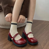 Purpdrank  Thick Heel Red Women Mary Jane Shoes Fashion Round Toe Shoes 2025 Spring Ladies Casaul College Style Pumps