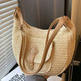 Purpdrank  Fashionable Rattan Handmade Shoulder Bag Solid Color Adjustable Shoulder Strap Crossbody Bag Versatile Women's Bag