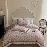 Purpdrank  500TC Egyptian Cotton Vintage French Rose Flowers Print Ruffles Bedding Set Duvet Cover Flat/Fitted Bed Sheet Pillowcases 4Pcs