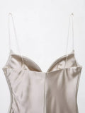 Purpdrank  Backless Suspenders Heart Shaped Collar Satin Textured Top Women's Summer Gentle Temperament Solid Color Self Cultivation Sling