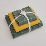 Purpdrank  Checkered washed cotton 4-piece bed sheet set, 4-piece simple quilt set, student dormitory bedding set