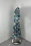 Purpdrank  Summer Elegant Women Blue Flower Print Dress Lantern Sleeve And Ankle  Slim Bodycon O-neck Pastoral Style Party Dress