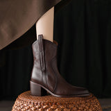 Purpdrank - 2023 Winter Classic Chelsea Boots for Woman Genuine Leather Pointy Toe Wedge Heel Ankle Boots Simple Comfortable Cowboy Boots