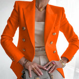 Purpdrank  Women's Autumn Blazers New Solid Fashion Casual Suit Short Jacket Golden Button Lady Suit Comfortable Commuting Long-sleeved Top