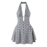 Purpdrank  French Style Flocking Polka Dot Retro Sexy Halter Dress Women Fashion Backless Low Waist Slim Summer Mini Dresses 2025