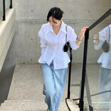 Purpdrank  Spring Summer Casual Women White Shirt Elegant Waist-Tight Long Sleeve Office Lady Blouse Korean Temperament High Quality Shirts