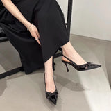 Purpdrank  Fashionable Pointed Toe Shallow Mouth New High-heeled Shoes Summer Elegant Buckle Decorated Stiletto Black Women's Shoes