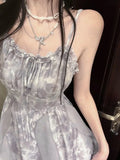 Purpdrank  Sleeveless Printed Camisole dress Summer Casual Long Princess Dress Slim Ruffles Women Party Dress Vacation