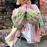 Purpdrank  Stripe Pattern Cropped Cardigans Vintage Lantern Sleeves Knitted Sweater Aesthetic Y2k Knitwear Coat Women Autumn Outwear Street