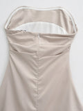 Purpdrank  Sexy Solid Satin Fish bone Corset Style Ruched Chest Strapless Dress Women Hem Asymmetrical Off Shoulder Tube top Party Robe
