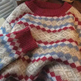 Purpdrank  Women's 2025 Autumn Winter New Loose Round Neck Long Sleeve Top Vintage Jacquard Christmas Red Knitted Sweater Pullover