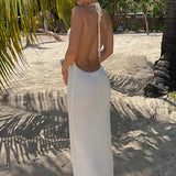 Purpdrank  Spice Girls New Style Halter Dress Women's Clothing Sexy Lace-up Backless Knit White Party Dresses Long Dresses Female Traf