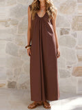 Purpdrank  Elegant Hight Waist Solid Color Vest Dress Fashion Draped Loose Long Party Dress Women Sexy V-neck Sleeveless Hollow Robe Dress