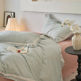 Purpdrank  Vintage French Country Rustic Style Floral Bedding Set 100% Cotton Double Layer Crinkle Yarn Duvet Cover Bed Sheet Pillowcases