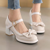 Purpdrank - Girls Sweet Bow Moccasins Shoes Womens Lolita Mixed Colors Mary Janes Square Heels Ballet Pumps Bordered Shoe zapatillas mujer
