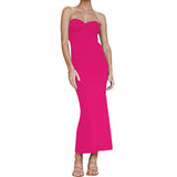 Purpdrank  Women's Clothing Summer Trend Slim Dress Solid Color Cross Off Shoulder Design Knit Versatile Elegant Cocktail Dress