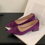 Purpdrank  Brand Pointed Toe Chunky Root Satin Heels Women Bowknot Shallow Design Elegant Party Shoes Fashion Luxury Designer Pumps Ladies