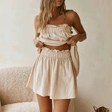 Purpdrank   High Street Sleeveless Loose Women 2pc Set Vacation Backless Hollow Solid Color Suit Casual Strapless Top & Shorts Summer Outfit