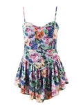 Purpdrank  Sexy Colored Floral Print Spaghetti Strap Low Waist Mini Dress Retro Pleated Hem Sling Robe With Shorts Underwear Vestidos