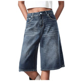Purpdrank  Vintage Y2k Baggy Denim Shorts Wide Leg Pants For Women Fashion High Waist Washed Knee Length Jeans Shorts Oversize Denim Pants