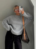 Purpdrank  Casual Mohair Stripe Sweater Women Loose Long Sleeve O-neck Loose Warm Pullover Female Fashion Autumn Sweaters Lady