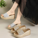 Purpdrank  Luxury Sequins Band Open Toe Slippers Women Fashion Wedge Thick Platform Sandals Woman Plus Size Daily High Heel Slides Mujer
