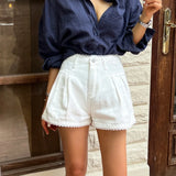 Purpdrank  Spring Summer Lace Patchwork Women's Denim Short Pants 2025 High Waist Casual Loose Jeans Wide Leg Shorts for Women