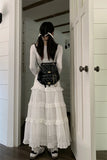 Women’s Multilayer Ruffles Tulle Skirt Pleated High Waist Fluffy Maxi Skirt Fairy Cake Dress Long Tutu Party Skirt