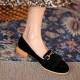 Purpdrank  Casual Woman Shoe Female Footwear Metal Chain British Style Round Toe Fringe Shallow Mouth Dress Buckle Preppy Tassel Big Size R