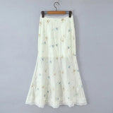 Purpdrank  French Chic Embroidery Maxi Skirt Beige Casual Summer Women Long Skirts Sheer Hollow Out Ruffles Ladies Skirt Falda