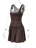 Purpdrank  New Brown Polka Dot Print Lace Spliced Cami Dress Women Summer Sexy Sleeveless Slim High Waist Mini Beach Party Dress