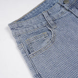 Purpdrank  Rhinestone Embellished High-Waist Denim Shorts Vintage Light Blue Slim Stretchy Hot Pants for Women Y2K Street Clubwear