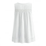 Purpdrank  Holiday White Spliced Hollow Out Lace Sleeveless Dress Women O neck Loose Straight Short Dresses Femme Vestidos Summer Robe