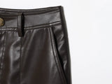 Purpdrank  European style new women's fashionable and versatile simple solid color faux leather straight leg pants