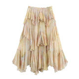Purpdrank  Summer High Waist Printed Layered Decorative Skirt 2025 New Women Casual Loose Beach Vacation Style Lady Floral Patterned Skirts