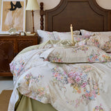 Purpdrank  Premium 600TC Egyptian Cotton Flowers Print Bedding Set Queen King Size Duvet Cover Set Flat/Fitted Bed Sheet Pillowcases 4Pcs