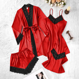 Purpdrank  4 Pieces Women's Sexy Lace Pajamas Fashion V Neck Gown Comfort Pajamas Pajamas Cami Top And Shorts Nightdress Casual Loungewear