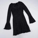 Purpdrank  Sexy Sparkly Sheer Mesh Party Dress Women Fashion Black Tie-up Low Cut Front Long Sleeve A Line Mini Midnight Club Dress